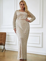 Wanderlust Silver Sequin Long Sleeve Maxi Dress - Plus - Fashion Genie Boutique