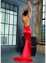Elegantly Blissful Red Slinky Maxi Dress - Fashion Genie Boutique