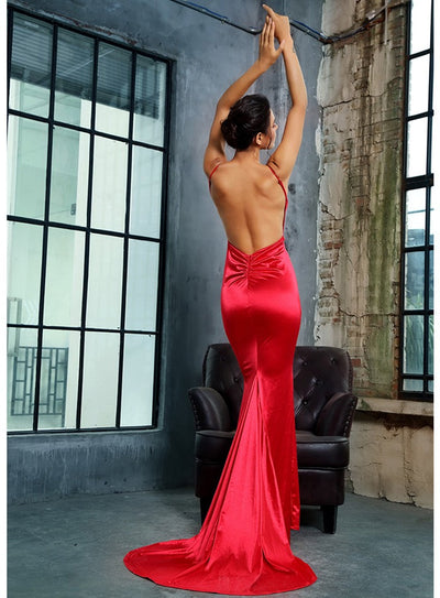 Elegantly Blissful Red Slinky Maxi Dress - Fashion Genie Boutique