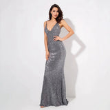 Goal Digger Grey Sequin Maxi Gown Dress - Fashion Genie Boutique