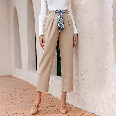 Becky Khaki High Waisted Cropped Trousers - Fashion Genie Boutique