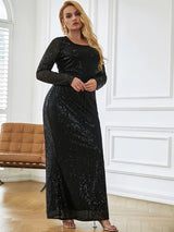 Wanderlust Black Sequin Long Sleeve Maxi Dress - Plus - Fashion Genie Boutique
