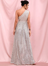 Sparkle All Night Silver One Shoulder Sequin Maxi Dress - Fashion Genie Boutique