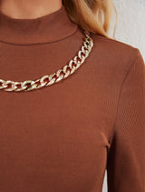 Girl Boss Brown Knitted Long Sleeve Dress - Fashion Genie Boutique