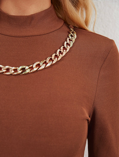 Girl Boss Brown Knitted Long Sleeve Dress - Fashion Genie Boutique