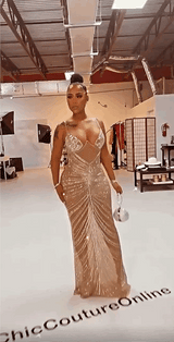 Love Affair Nude Mesh Rhinestone Embellished Maxi Dress - Fashion Genie Boutique