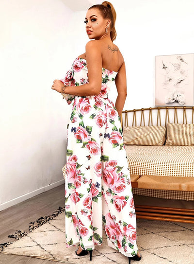 Getaway White Floral Print Changeable Top & Wide Leg Trousers Co-Ord - Fashion Genie Boutique