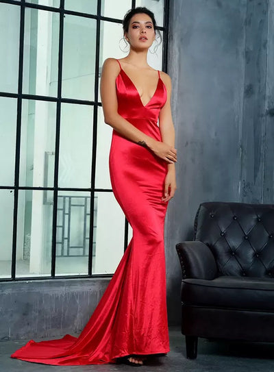 Elegantly Blissful Red Slinky Maxi Dress - Fashion Genie Boutique