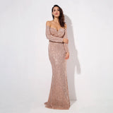 Dressed To Thrill Gold Sequin Bardot Maxi Dress - Fashion Genie Boutique