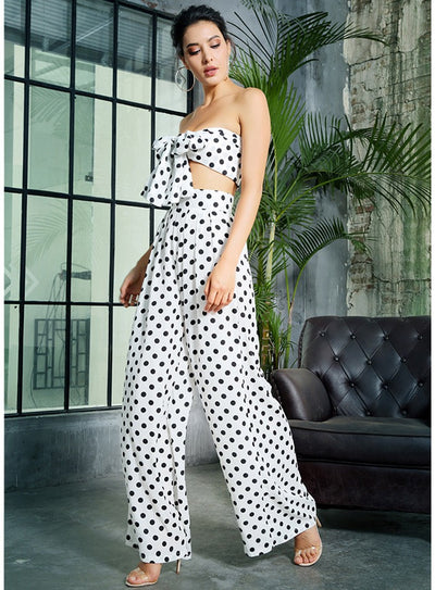 Gracie White Polka Dot Changeable Top & Wide Leg Trousers Co-Ord - Fashion Genie Boutique