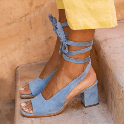Elita Beige Wrap Around Block Heel Shoes - Fashion Genie Boutique