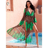 Delaney Green Leopard Long Sleeve Kaftan Maxi Dress - Fashion Genie Boutique