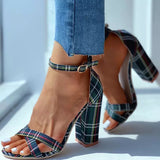 Love Affair Green Tartan Block Heel Shoes - Fashion Genie Boutique