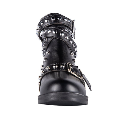 Glamorous Rock Black Studded Ankle Boot - Fashion Genie Boutique