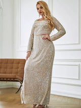 Wanderlust Silver Sequin Long Sleeve Maxi Dress - Plus - Fashion Genie Boutique