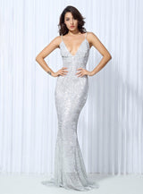 Goal Digger Silver Sequin Maxi Gown Dress - Fashion Genie Boutique