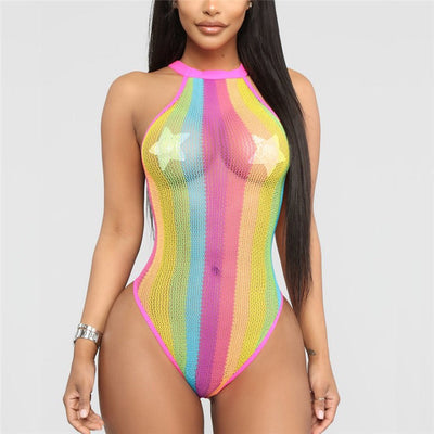 Coast Of Italy Stripe Halter Mesh Swimsuit - Fashion Genie Boutique