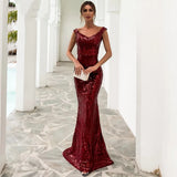 Monroe Burgundy Bardot Sequin Maxi Gown Dress - Fashion Genie Boutique