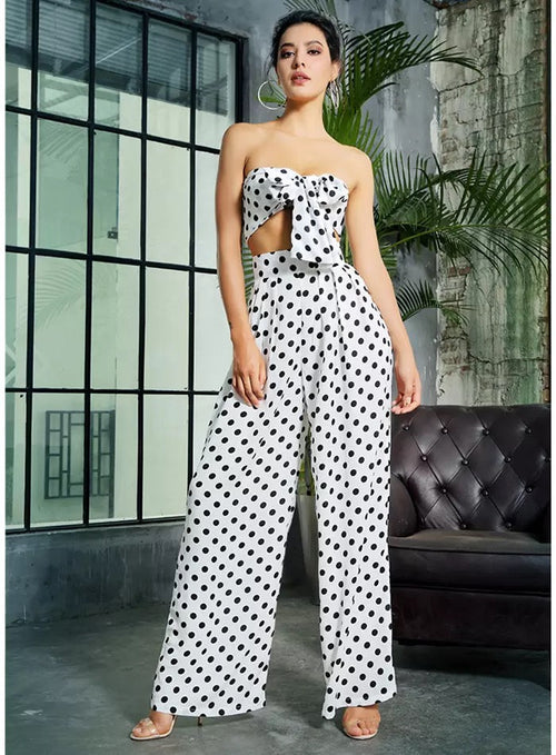 Gracie White Polka Dot Changeable Top & Wide Leg Trousers Co-Ord - Fashion Genie Boutique