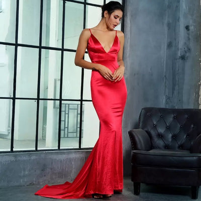 Elegantly Blissful Red Slinky Maxi Dress - Fashion Genie Boutique