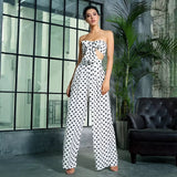 Gracie White Polka Dot Changeable Top & Wide Leg Trousers Co-Ord - Fashion Genie Boutique