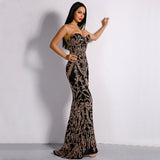 Canterbury Black & Gold Sequin Strapless Maxi Dress - Fashion Genie Boutique