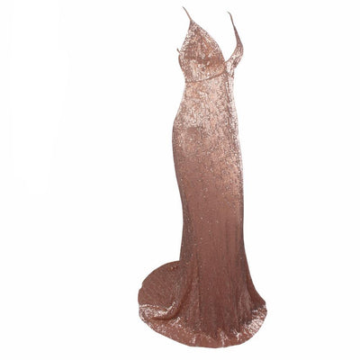 Goal Digger Champagne Sequin Maxi Gown Dress - Fashion Genie Boutique