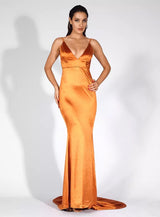 Elegantly Blissful Orange Slinky Maxi Dress - Fashion Genie Boutique
