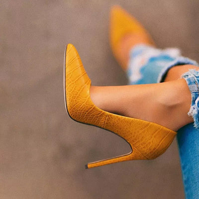 High Class Yellow Pointed Stiletto Pump Shoes - Fashion Genie Boutique
