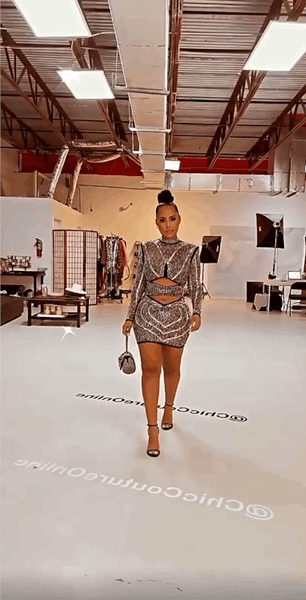Farrah Black Rhinestone Embellished Mesh Long Sleeve Mini Dress - Fashion Genie Boutique