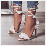 Chrissy White Ruffle High Heel Shoes - Fashion Genie Boutique