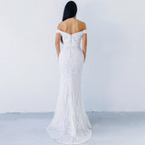 Monroe White Bardot Sequin Maxi Gown Dress - Fashion Genie Boutique