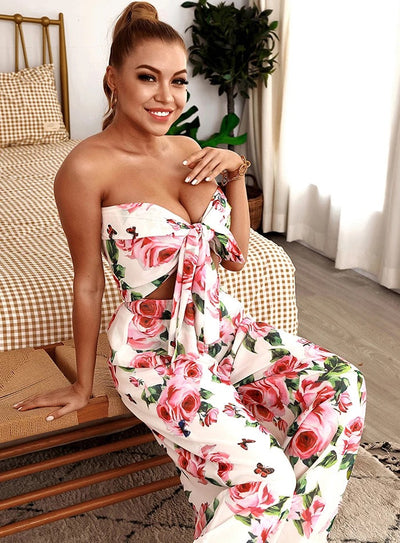 Getaway White Floral Print Changeable Top & Wide Leg Trousers Co-Ord - Fashion Genie Boutique
