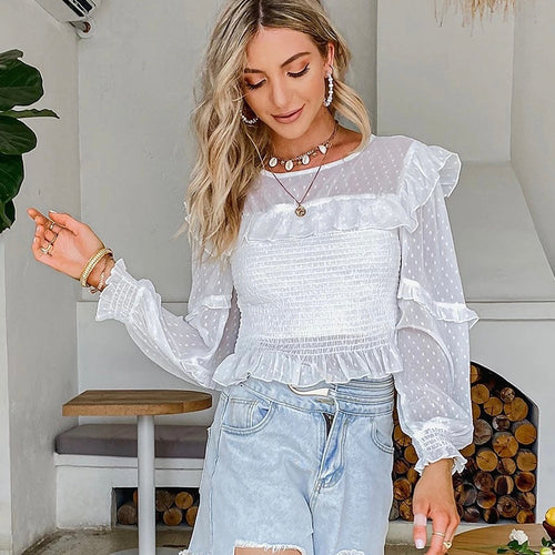 Forever White Long Sleeve Ruffle Top - Fashion Genie Boutique