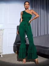 My Valentine Green One Shoulder Flare Leg Jumpsuit - Fashion Genie Boutique