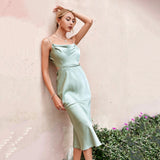 Butterfly Kisses Green Satin Midi Dress - Fashion Genie Boutique