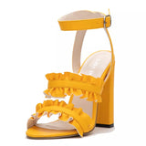 Diamond Girl Ruffle Platform Block Heels - Fashion Genie Boutique