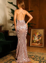 Crushing On You Rose Gold Sequin Maxi Fishtail Dress - Fashion Genie Boutique