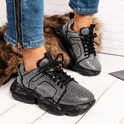 Sparkle Days Black Crystal Embellished Trainers - Fashion Genie Boutique