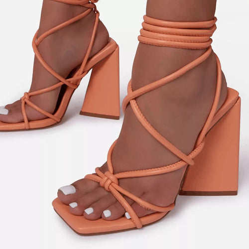Certified Lover Orange Block Strappy Sandals - Fashion Genie Boutique