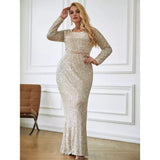 Wanderlust Silver Sequin Long Sleeve Maxi Dress - Plus - Fashion Genie Boutique