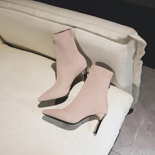 Party Gal Nude Pointed High Heel Boots - Fashion Genie Boutique