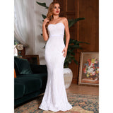 Pay Attention White Strapless Sequin Maxi Fishtail Dress - Fashion Genie Boutique