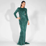 Never Enough Green Sequin Long Sleeve Maxi Fishtail Dress - Fashion Genie Boutique