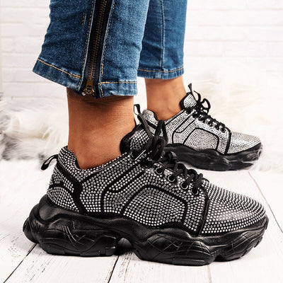 Sparkle Days Black Crystal Embellished Trainers - Fashion Genie Boutique