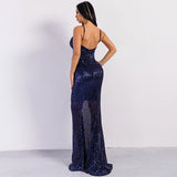 Prima Donna Navy Sequin Fishtail Maxi Dress - Fashion Genie Boutique