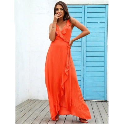 Angel Orange Ruffle Wrap Maxi Dress - Fashion Genie Boutique