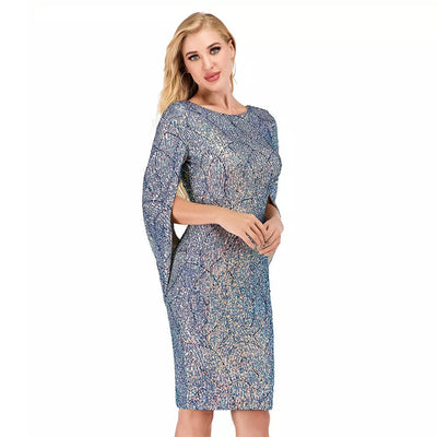 Evening Affair Blue Sequin Cape Mini Dress - Fashion Genie Boutique