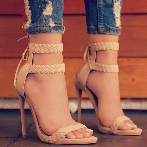 Samantha Beige Ankle Strap High Heel Shoes - Fashion Genie Boutique