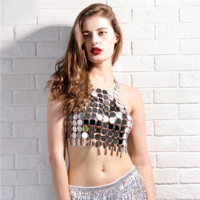 Sangria Disk Chain Metal Crop Top - Fashion Genie Boutique